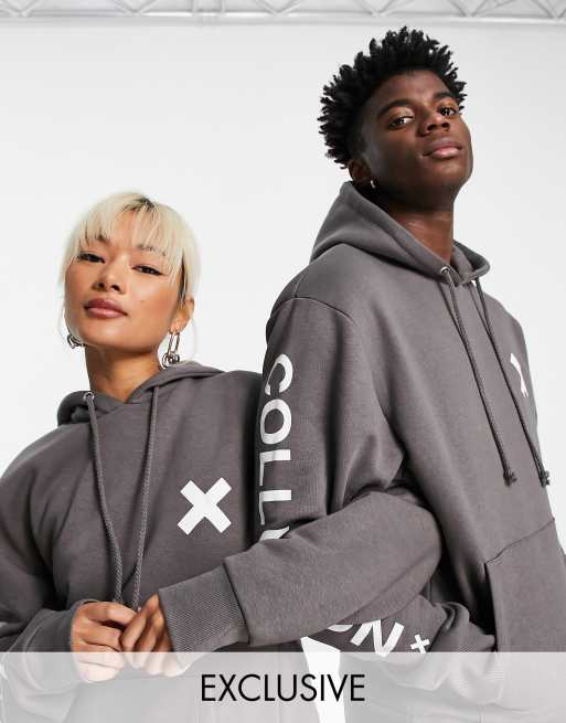 COLLUSION - Unisex hoodie any met logo in donkergrijs