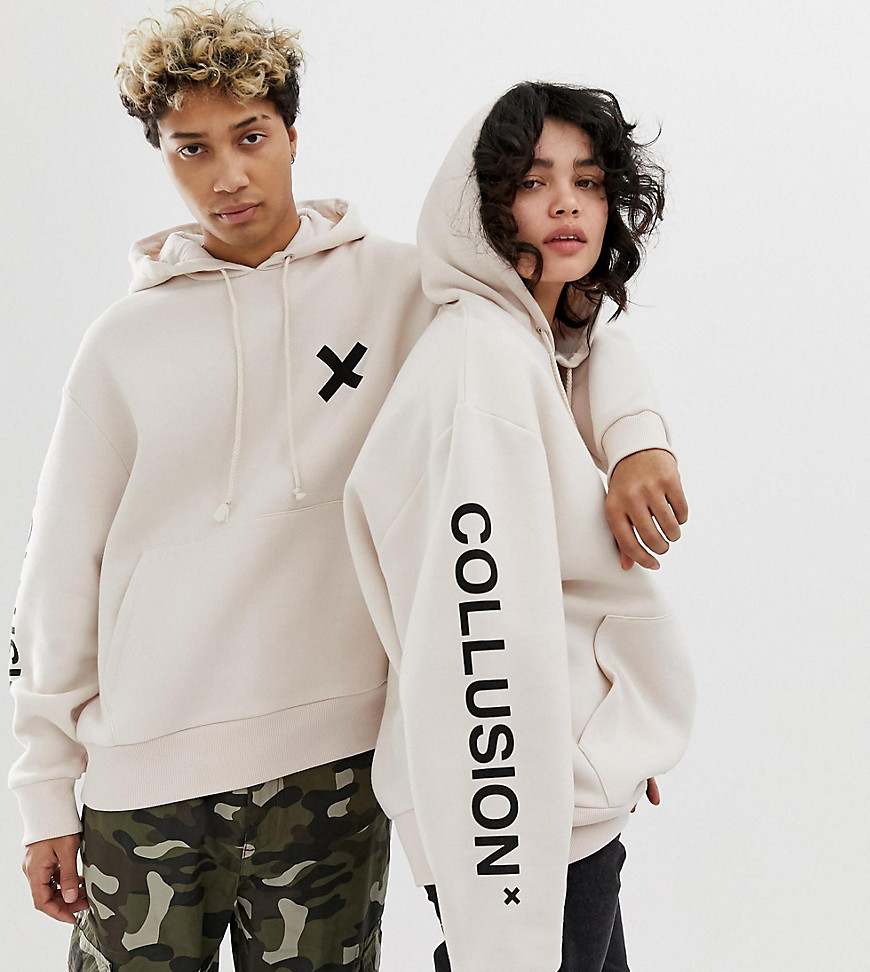 COLLUSION - Unisex hoodie met logo in gebroken wit