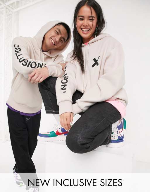 COLLUSION - Unisex hoodie met logo in gebroken wit
