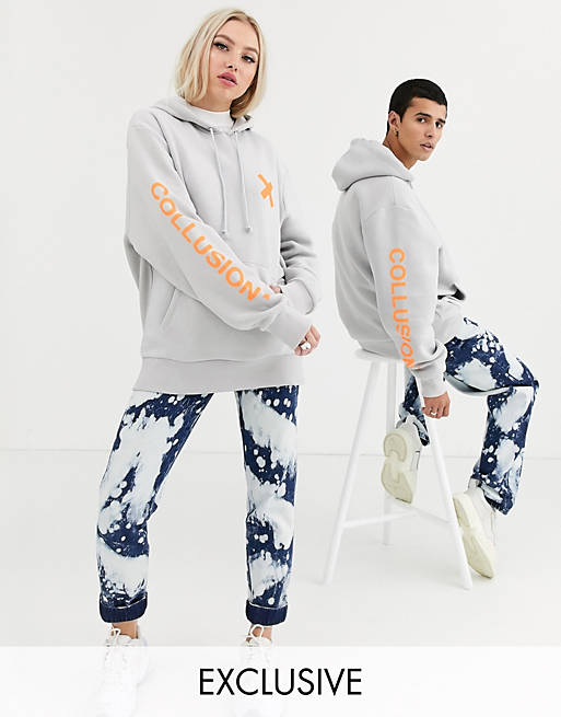 COLLUSION - Unisex hoodie met logo in grijs