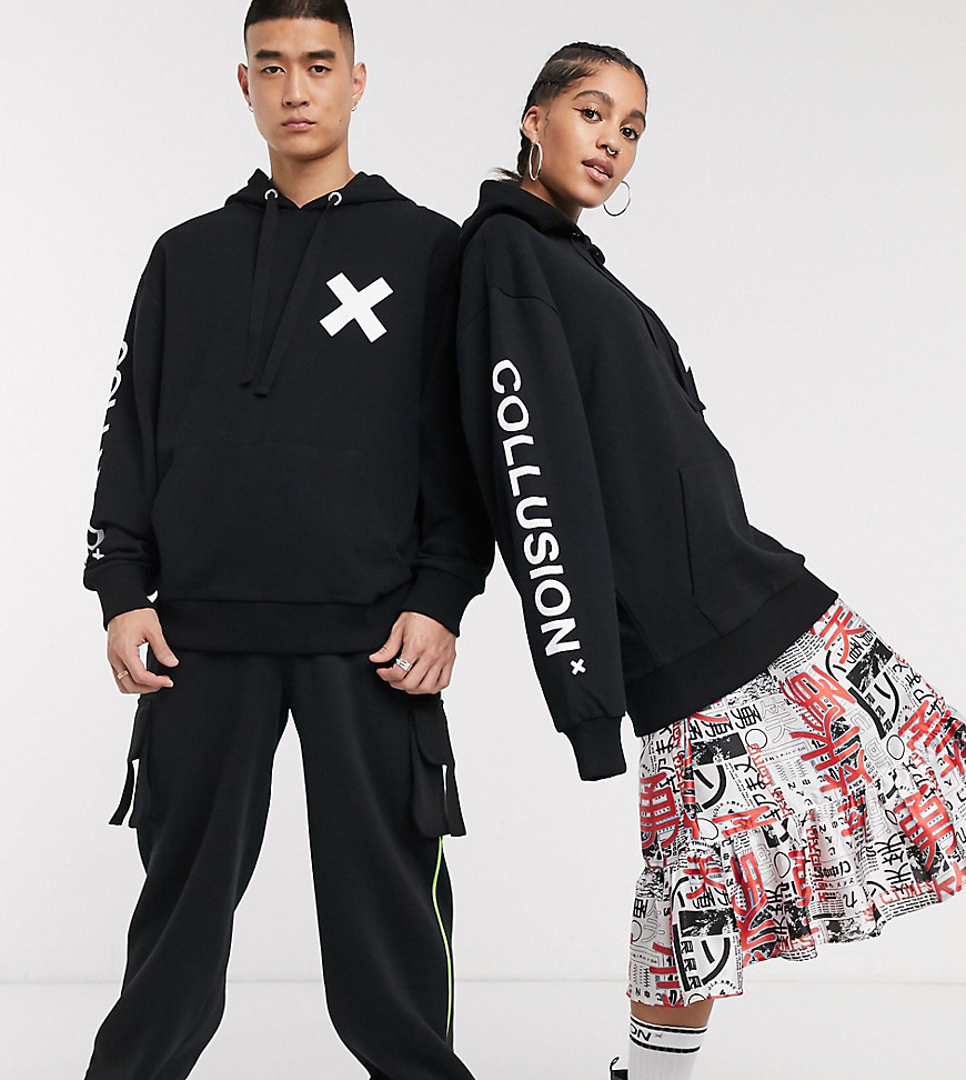 COLLUSION - Unisex hoodie met logo in zwart