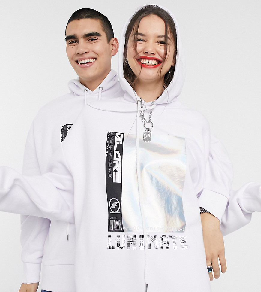 COLLUSION - Unisex hoodie met print-Wit