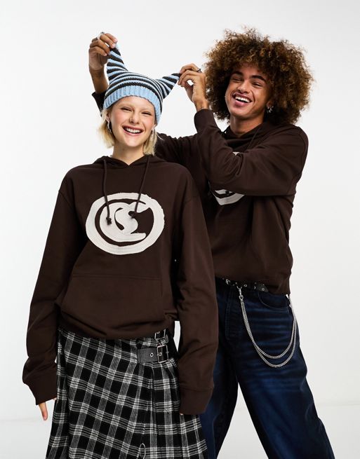 COLLUSION Unisex hoodie with applique in brown | ASOS
