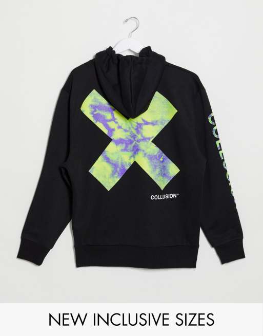 Collusion Unisex Hoodie With Camo Logo Print In Black Asos