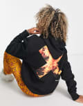 [Collusion] COLLUSION Unisex hoodie with flame logo print-Black XS BLACK