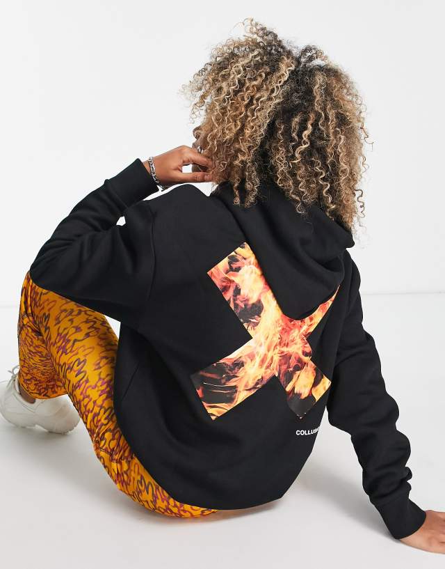 COLLUSION Unisex hoodie with flame logo print