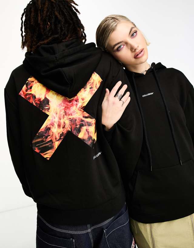 Collusion - unisex hoodie with flame logo print