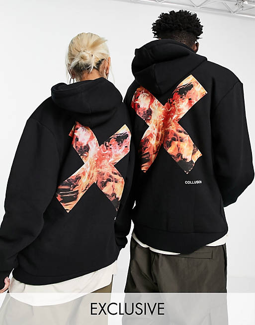 Women COLLUSION Unisex hoodie with flame logo print 
