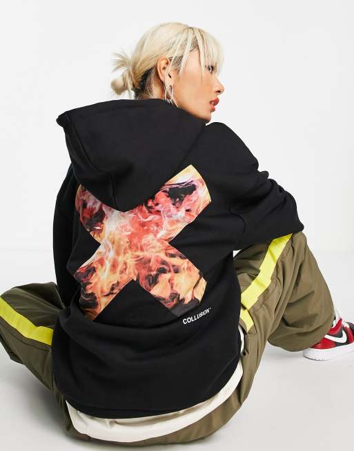 COLLUSION Unisex hoodie with flame logo print, 4 of 4