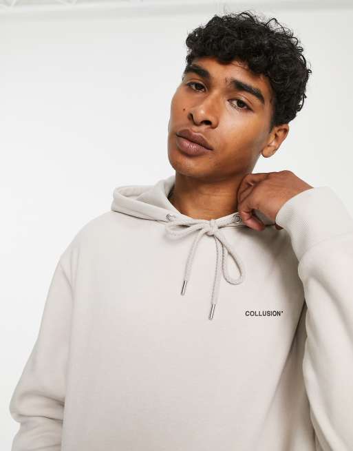 COLLUSION Unisex hoodie with logo print in ecru | ASOS