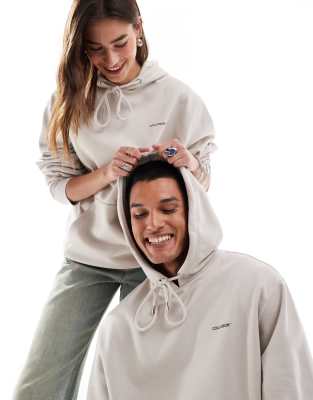 Unisex hoodie with logo print in ecru-Neutral