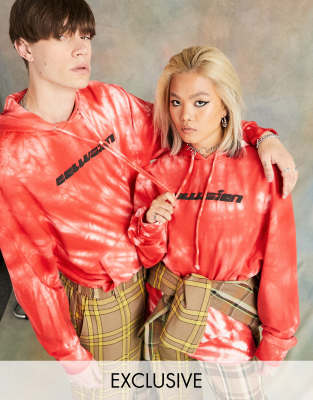 COLLUSION Unisex hoodie with logo print in red tie dye - ASOS Price Checker
