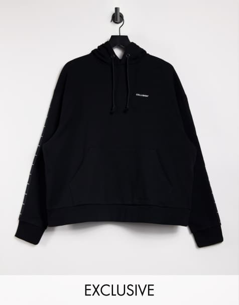 COLLUSION Unisex hoodie with logo side tape in black co-ord - view 1