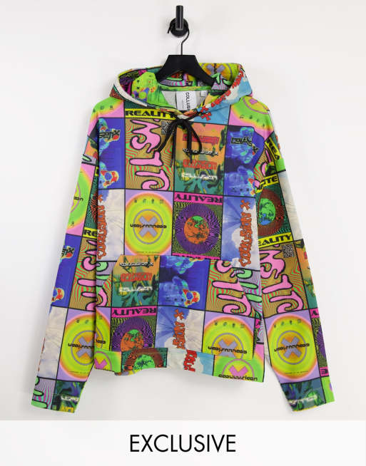 COLLUSION Unisex hoodie with multi graphic print co-ord