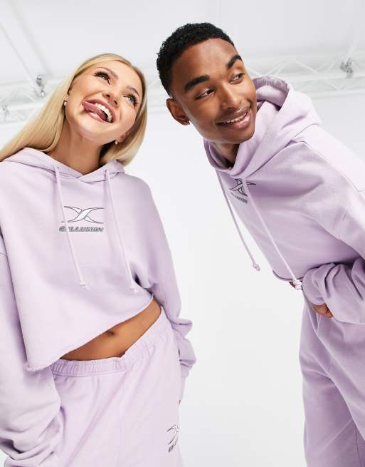 Collusion Unisex Hoodie With Print In Purple Acid Wash Co Ord Asos