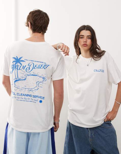 COLLUSION Unisex - Hvid T-shirt med print og poolgrafik - view 1