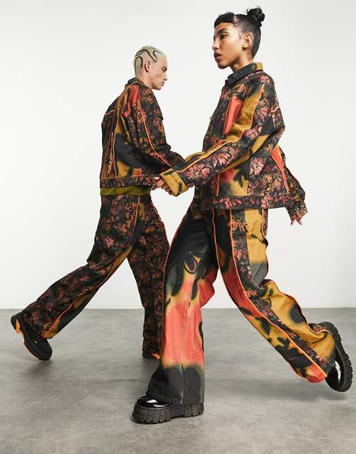 COLLUSION Unisex iconics sunset printed jeans co-ord in multi