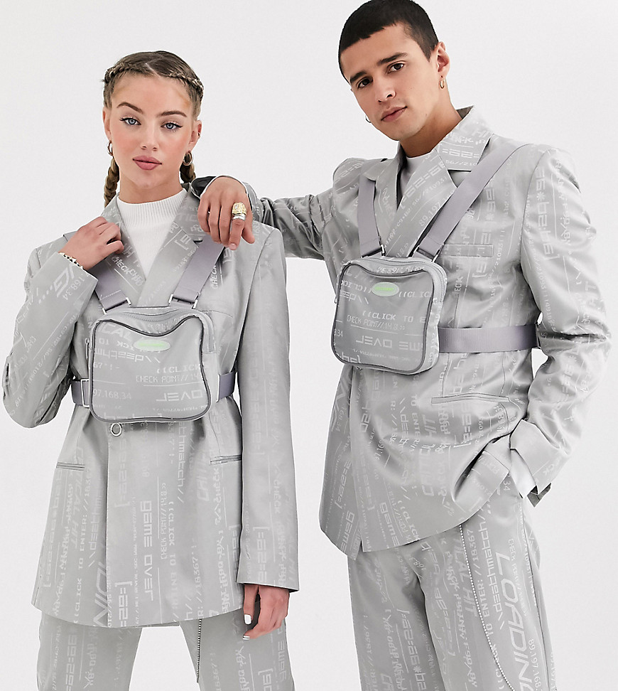 COLLUSION Unisex jacquard blazer with detachable body bag-Grey