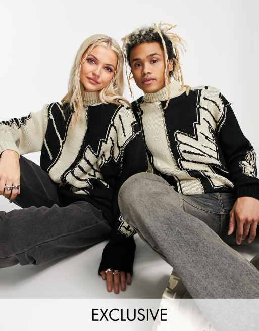 COLLUSION - Unisex - Jacquardstrikket trøje med opdelt design og synlige sømme