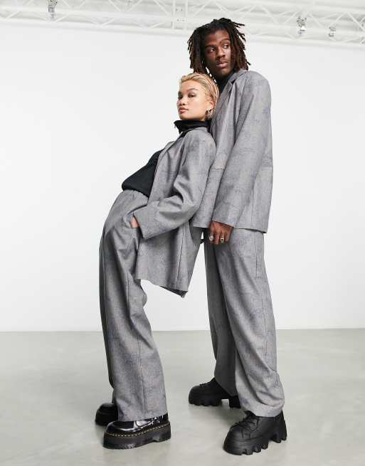 COLLUSION Unisex – Jasnoszara marynarka oversize we wzór w kolorze niebieskim