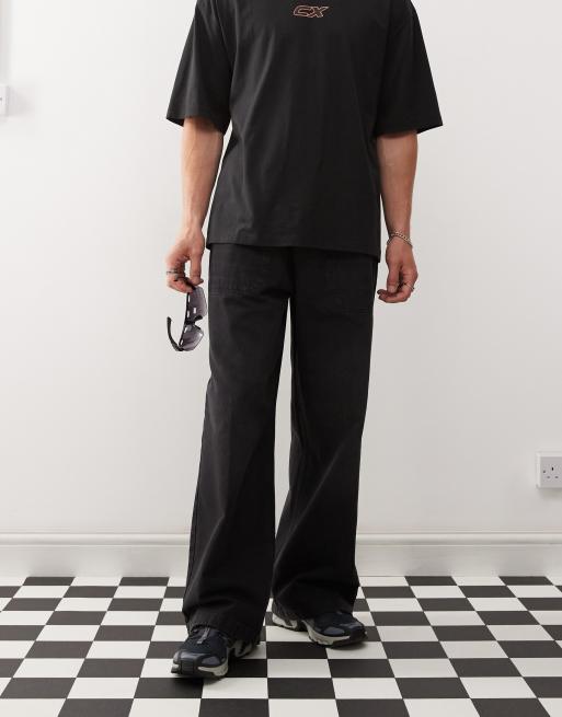 COLLUSION Unisex – Jeans im Trainingshosen-Design in verwaschenem Schwarz, 3 von 4