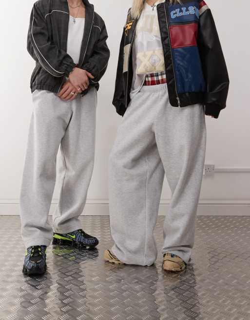 COLLUSION Unisex - Joggers a fondo ampio con doppio elastico in vita grigio mélange, 3 di 5