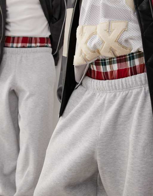 COLLUSION Unisex - Joggers a fondo ampio con doppio elastico in vita grigio mélange, 4 di 5