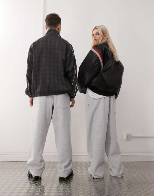 COLLUSION Unisex - Joggers a fondo ampio con doppio elastico in vita grigio mélange, 5 di 5