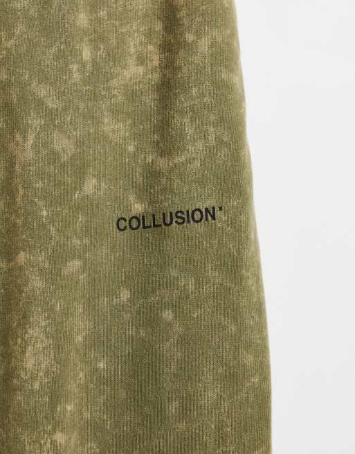 COLLUSION Unisex - Joggers oversize in lavaggio stone-wash kaki in coordinato, 4 di 4