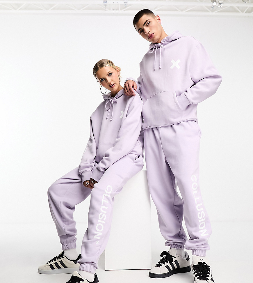 COLLUSION Unisex joggers with logo in lilac co-ord-Purple