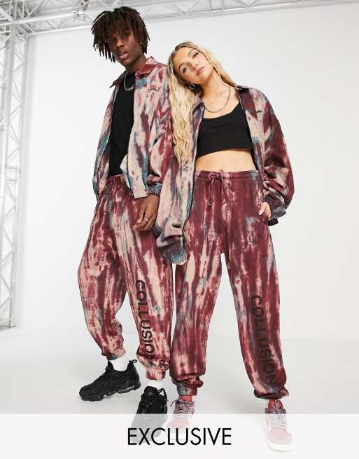 COLLUSION Unisex joggers with logo print in tie dye co ord ASOS