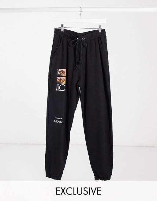 COLLUSION Unisex joggers with print in black