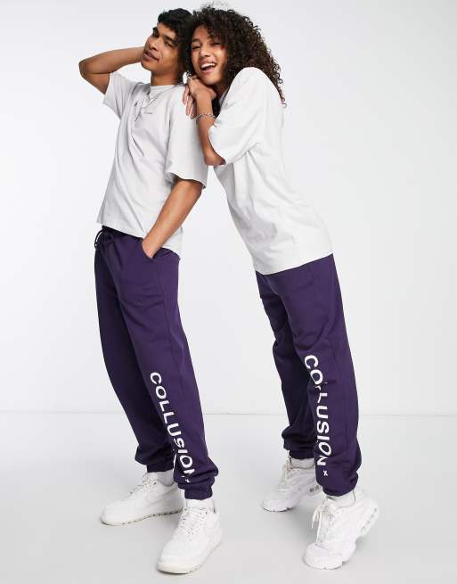 COLLUSION Unisex - Joggingbroek met logo in donkerpaars