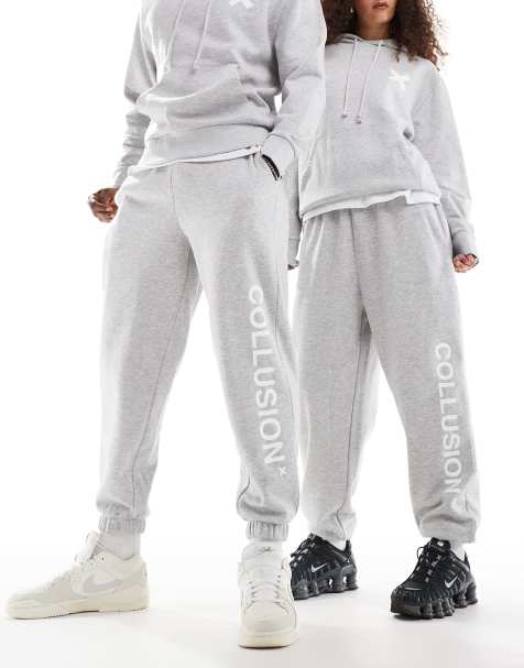 COLLUSION Unisex - Joggingbroek met logo in gemêleerd grijs, deel van co-ord set - view 1