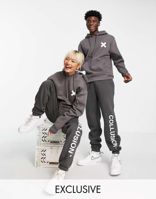 COLLUSION – Unisex – Jogginghose mit Logo in Dunkelgrau