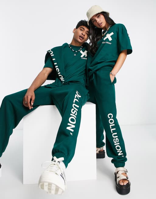 COLLUSION Unisex – Jogginghose mit Logo in Dunkelgrün