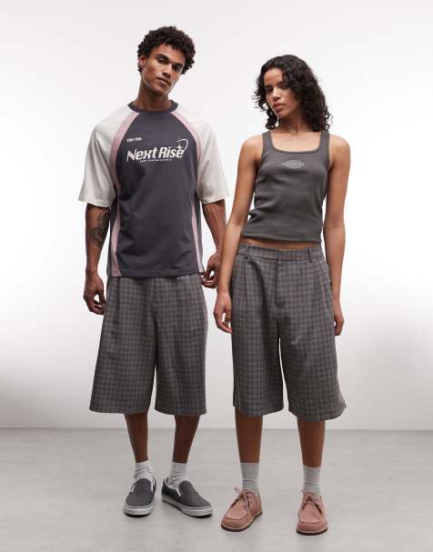 COLLUSION Unisex - Jorts unisex sartoriali grigi e rosa a quadri - view 1