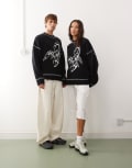 [Collusion] COLLUSION Unisex jumper in charcoal blue with scorpion print-White L Navy Blue