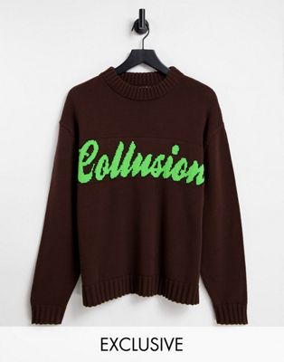 COLLUSION Unisex jumper with branded jacquard placement print
