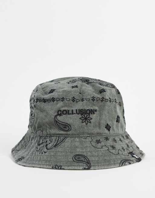 COLLUSION Unisex – Kapelusz typu bucket we wzór jak z chusty w spranym grafitowym kolorze