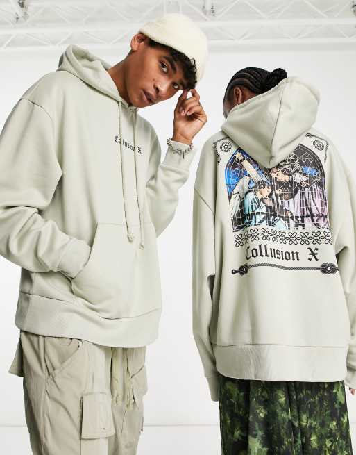 COLLUSION – Unisex – Kapuzenpullover in Grau mit Engel-Print