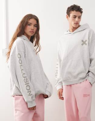 Unisex - Kapuzenpullover in meliertem Grau mit Logo Grau S