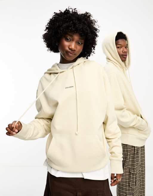 COLLUSION Unisex – Kapuzenpullover in Steinbeige mit Logo