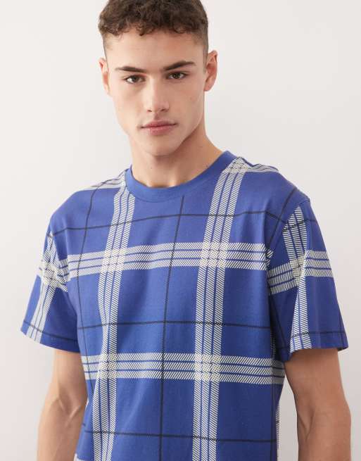 COLLUSION Unisex – Kariertes Slim-Fit-T-Shirt in Blau, 2 von 4