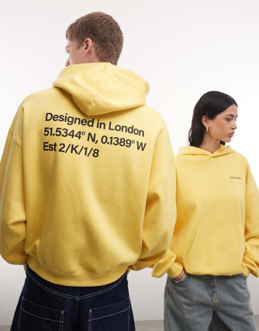 COLLUSION Unisex – Kastiger Oversize-Kapuzenpullover in Gelb mit Logo-Grafikprint auf dem Rücken, 4 von 4