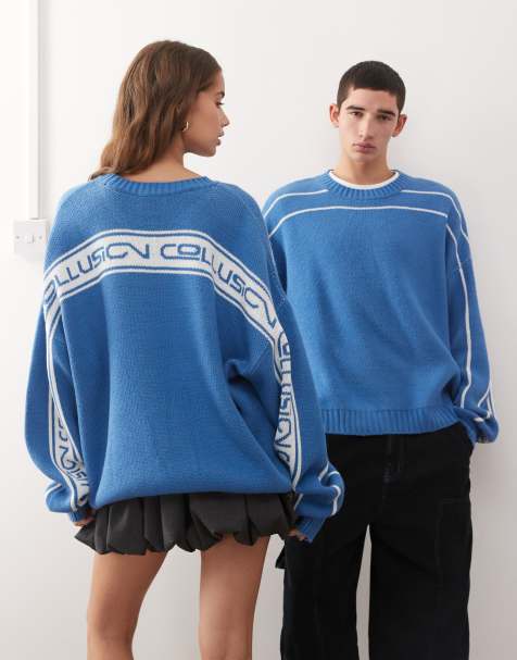 COLLUSION Unisex – Kastiger Strickpullover in Blau - view 1