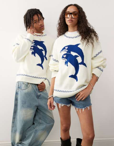 COLLUSION Unisex – Kastiger Strickpullover mit Delfinprint - view 1