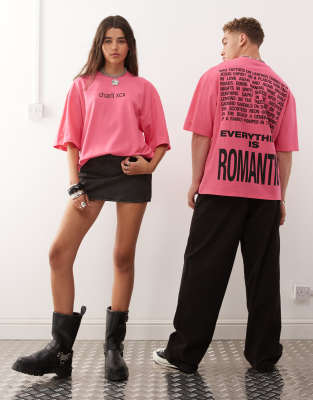 COLLUSION Unisex - Kastiges Skater-T-Shirt in Rosa mit offiziellem „Charli XCX"- und „BRAT"-Print-Lila