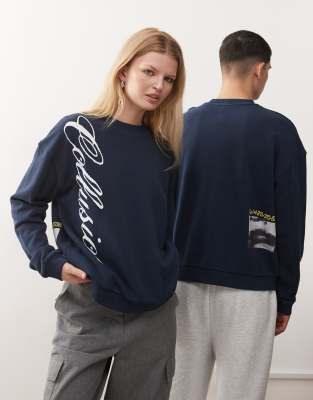 Unisex - Kastiges Sweatshirt mit Grafikprints-Marineblau Marineblau 2XS