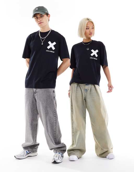 COLLUSION Unisex - Katoenen T-shirt met X-logo in zwart, 3 van 4